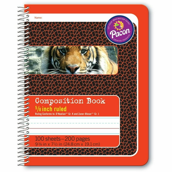 Pacon Composition Book 100 Sheets - 200 Pages - Spiral Bound - Short Way Ruled - 0.63" Ruled - 4.50" Picture Story Space - 7 1/2" x 9 3/4" - Red Cover - Recycled - 100 / Each