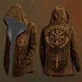 thumbnail image 2 of YAYUBA Long Hallowen Hooded Cardigan Ruffle Shawl Collar Open Front Lightweight Drape Cape Overcoat with Pockets Halloween Gifts , XXXXL, Brown, 2 of 5