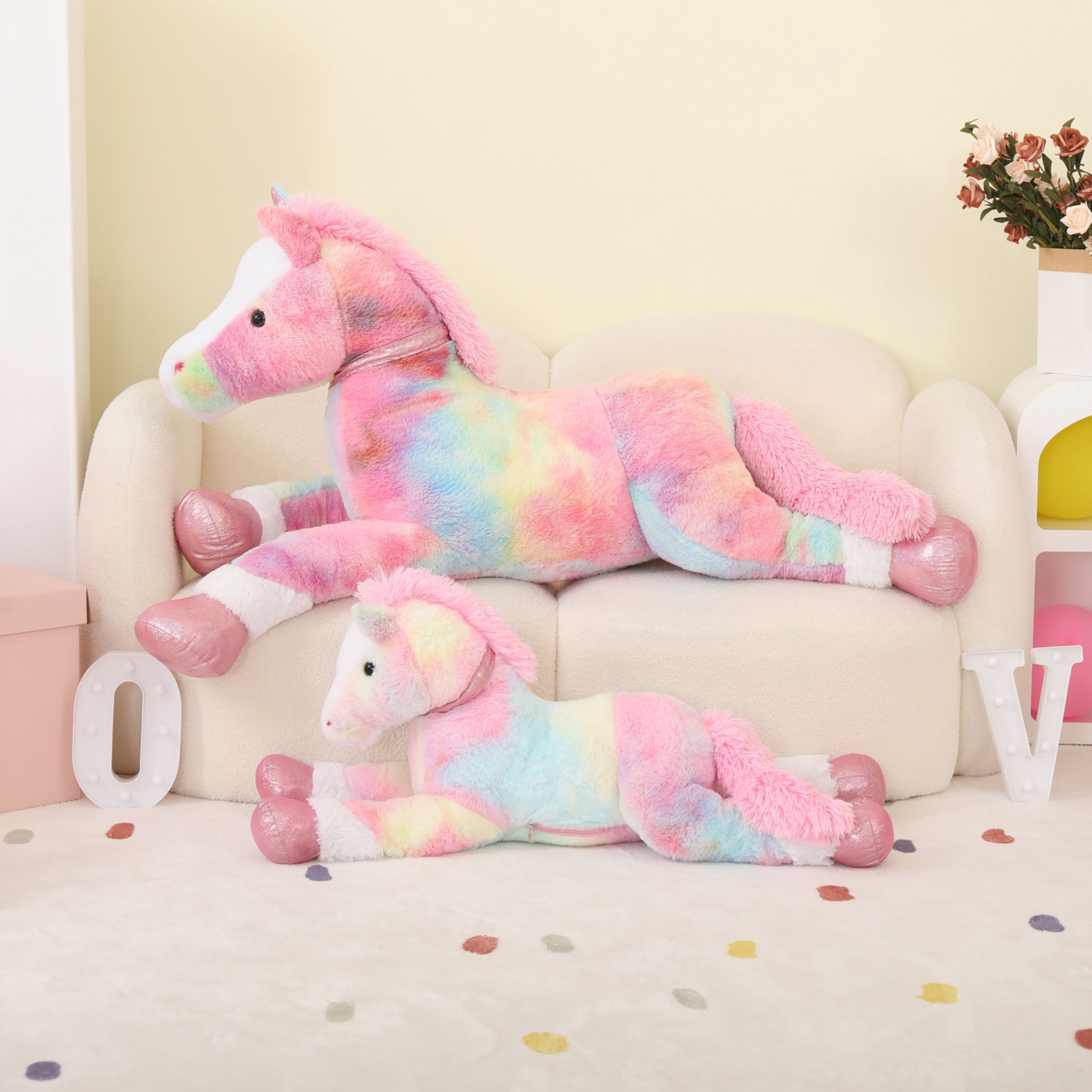 Tezituor 47.5" Giant Horse Stuffed Animals Large Horse Plush Pillow with Tie-Dye Body Plush Toy