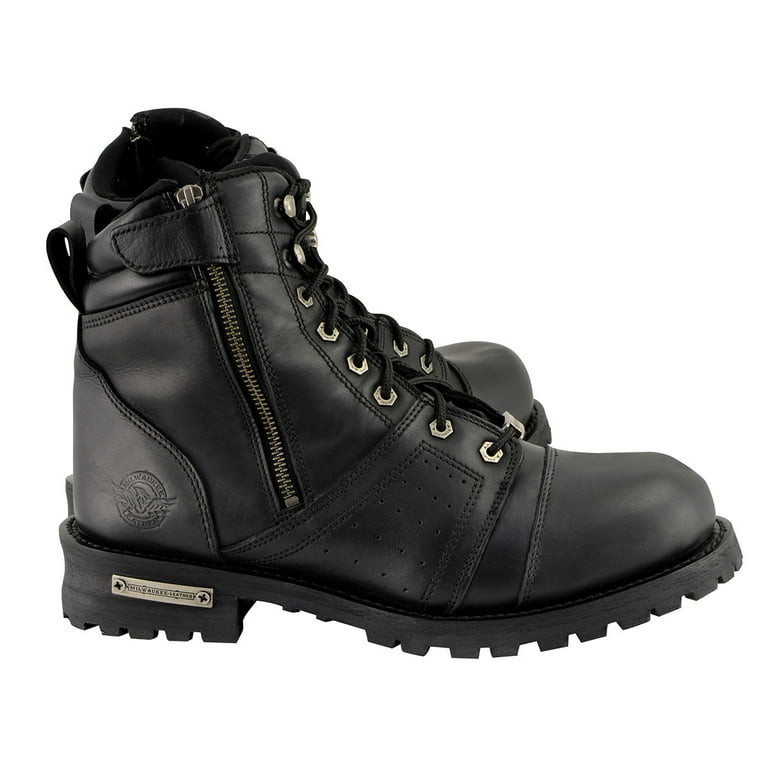 Milwaukee Leather MBM9000W Men's Black Lace-Up 'Wide-Width' Motorcycle  Leather Boots with Side Zipper Entry 11.5W
