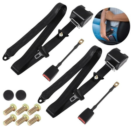 2PCS Universal Adjustable Retractable Seat Belts, 3 PT Safety Belt Lap Pads for Go Kart, Private Car Van UTV VR Buggies Minivan Pickup and Truck for Modification Belts Kits