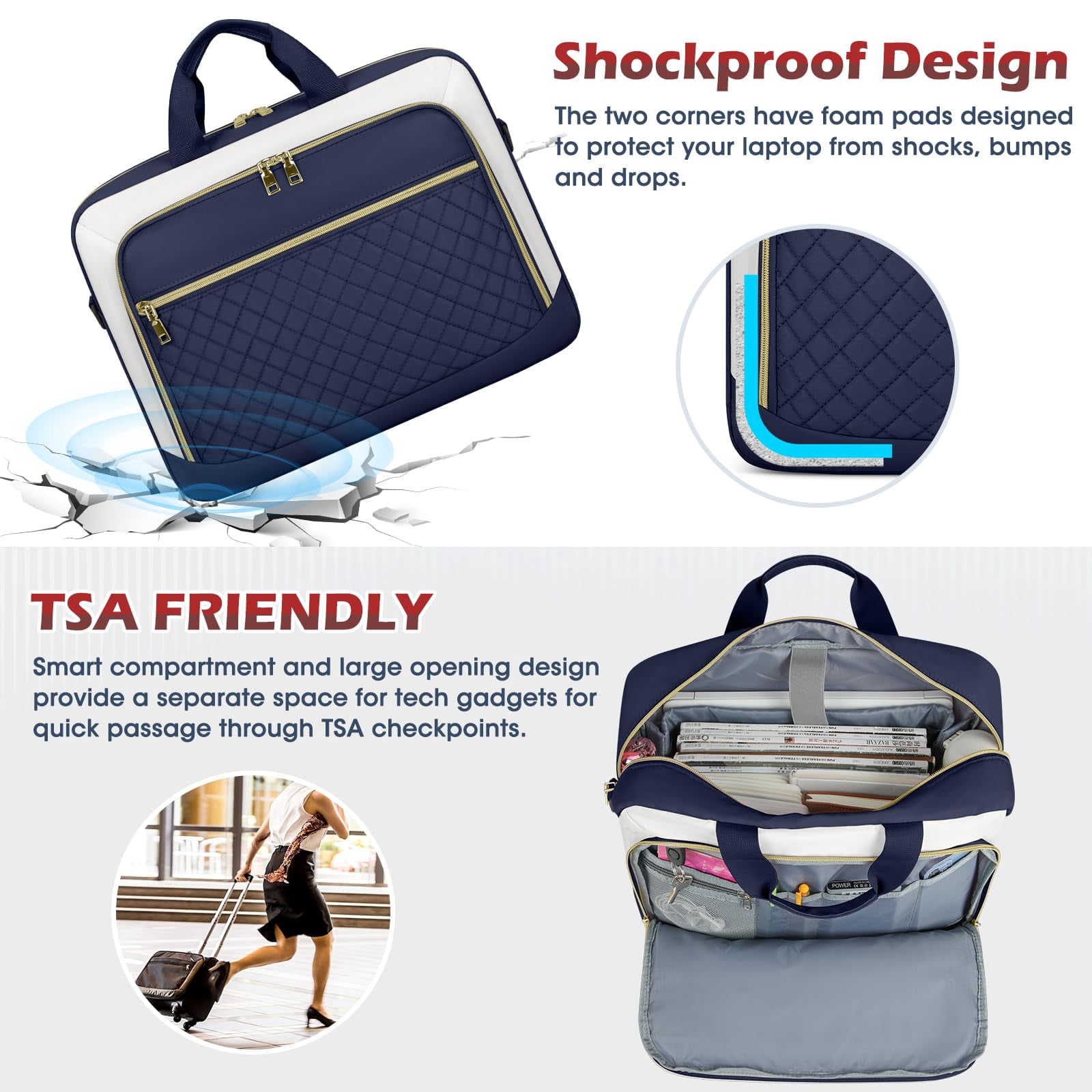 Laptop Bag 17.3 Inch Laptop Briefcase for Women Men Messenger Bag Waterproof Shoulder Large Computer Bag for Business Office Work College,Black
