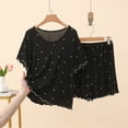 thumbnail image 5 of QIbmong Womens Cotton Pajama Sets Crew Neck Short Sleeve T-Shirts and Loose Ruffle Bottoms Summer Nightwear Set for Women(Black1,XXL), 5 of 6