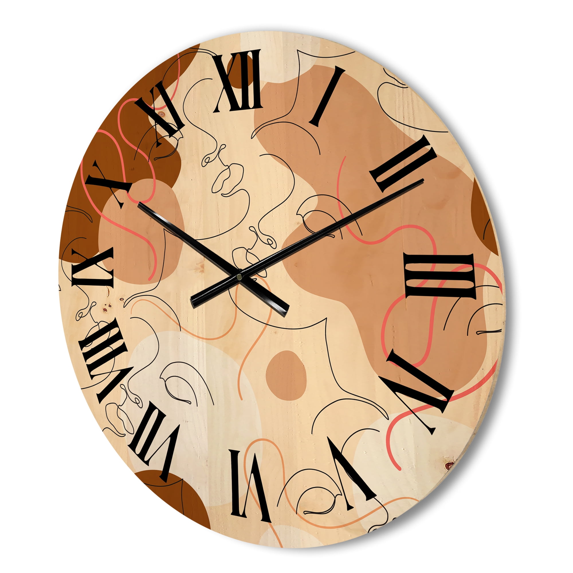 Designart 'One Line Drawing Of Beautiful Girl' Modern Wood Wall Clock