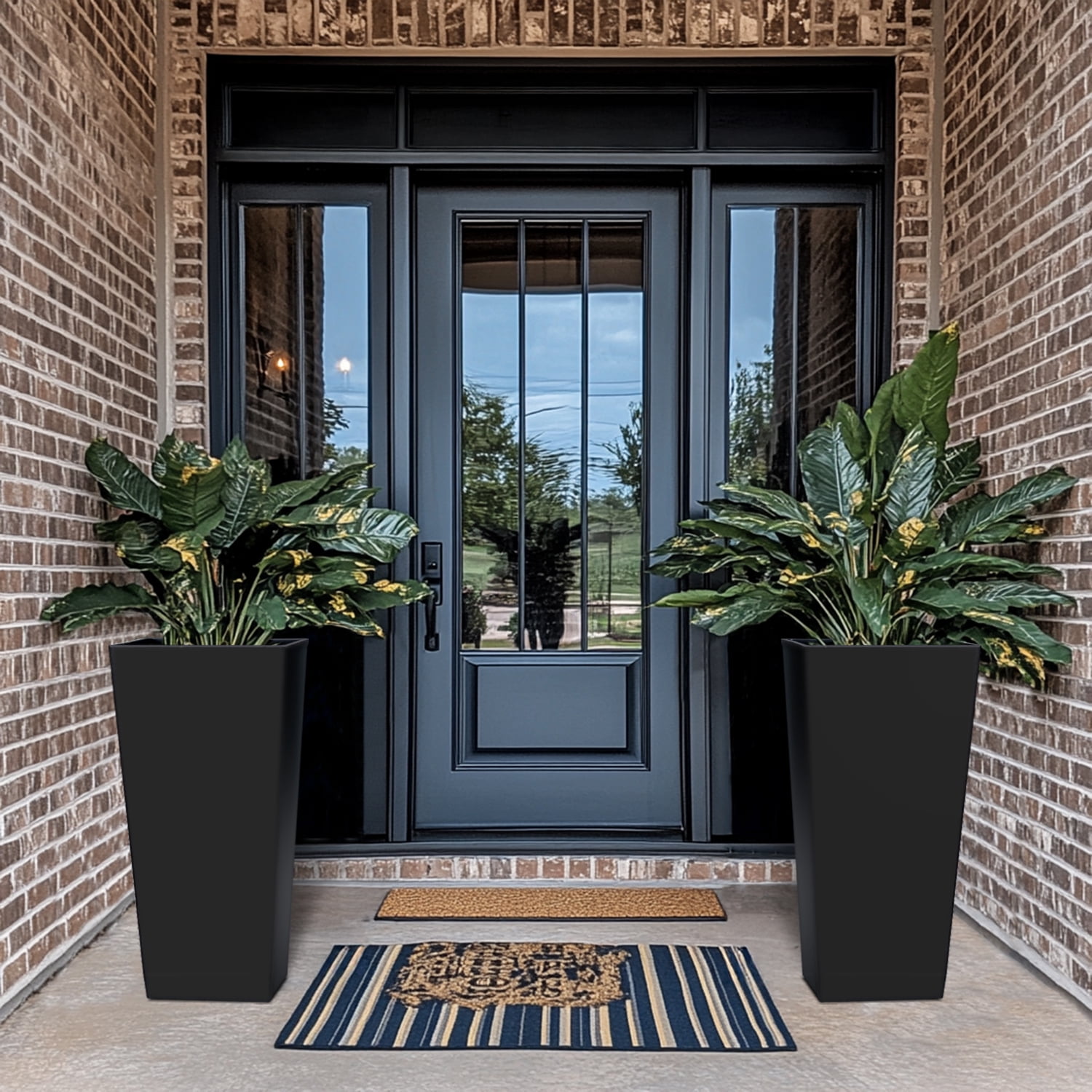 Vucunty Tall Planter Outdoor Indoor, Large Resin Plant Pots for Trees Flowers (Black, 28 inch - 2 Pack)