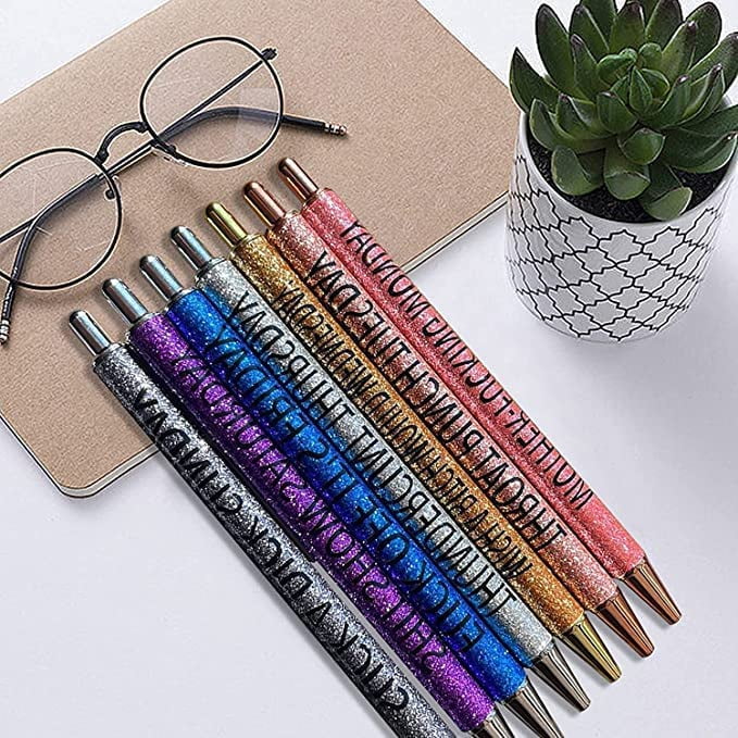 7PCS Funny Pens, Daily Pen Set,Dirty Cuss Word Pens for Each Day of the  Week, Weekday Vibes Glitter Pen Set,Glitter Gel Pen Set,Days of the Week  Pens,Funny Office Gifts 
