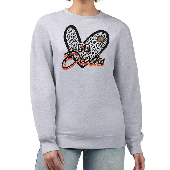 Women's G-III 4Her by Carl Banks Heather Gray Anaheim Ducks Animal Print Heart Fleece Pullover Sweatshirt