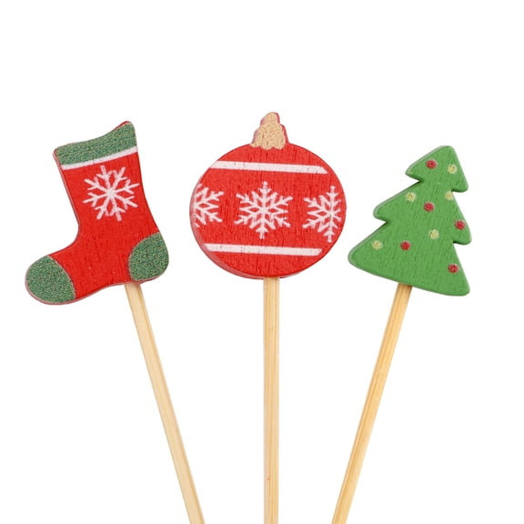 Christmas Decor Bamboo Food Appetizer Fruit Garnish Drink Picks Skewers - 3.9" (10cm) - Christmas Tree, Stocking, Ornament - 1,000pcs