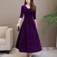 thumbnail image 2 of YONGHS Women's Elegant Velvet Long Sleeve Jacquard Maxi Swing Dress Winter Party Long Dresses Purple 3XL, 2 of 4