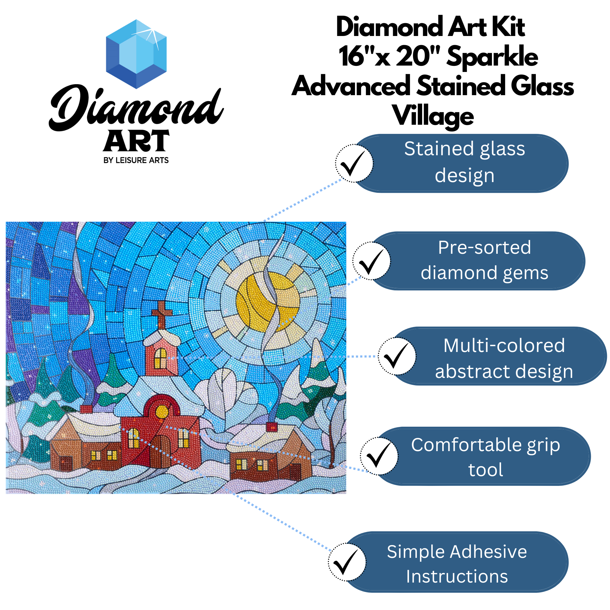 Diamond Art By Leisure Arts Diamond Painting Kits For Adults 16"X20" Advanced Stained Glass Village, Full Drill, Art Kits, Dimond Art, For Adults, Kit