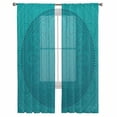 thumbnail image 2 of Teal Boho Semi Sheer Curtains 63 Inch Length 2 Panels Set, Farmhouse Abstract Geometric Aesthetic Art Sheer Kitchen Curtain Privacy Voile Window Curtain for Living Room Bedroom Rod Pocket Drapes, 2 of 7