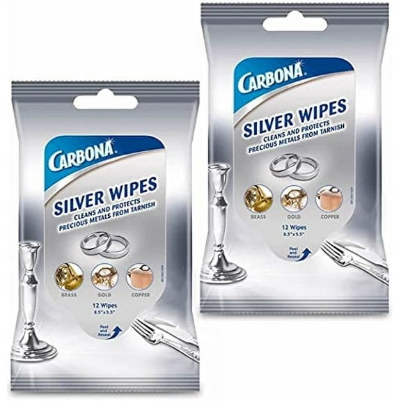 Carbona Silver Wipes | Metal Cleaner & Polish | 12 Wipes, 2 Pack