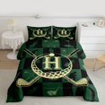 thumbnail image 2 of jejeloiu Letter H Monogrammed Queen Comforter Set,Golg Ball Sport Bedding Sets,Green Black Grid Bedding Comforter Set For Girls Boys,Microfiber Room Decorative Reversible,3-Piece, 2 of 8