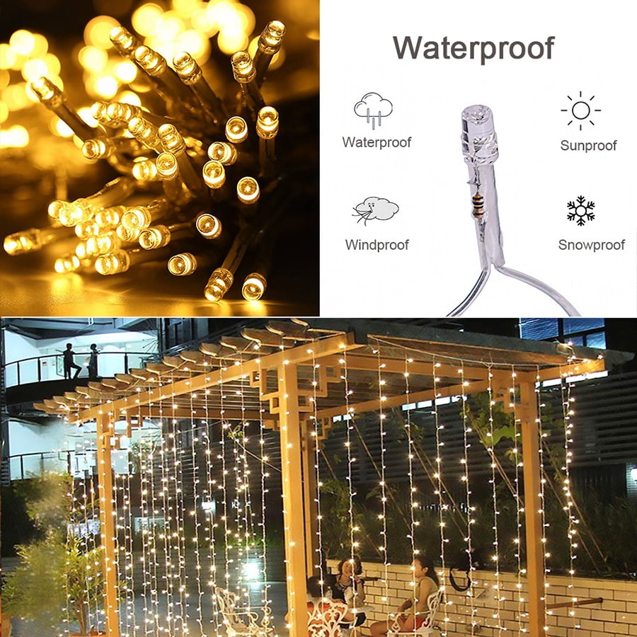 onEveryBaby 6M x 3M 600-LED Warm White Light Romantic Christmas Wedding Outdoor Decoration Curtain String Light US Standard Warm White