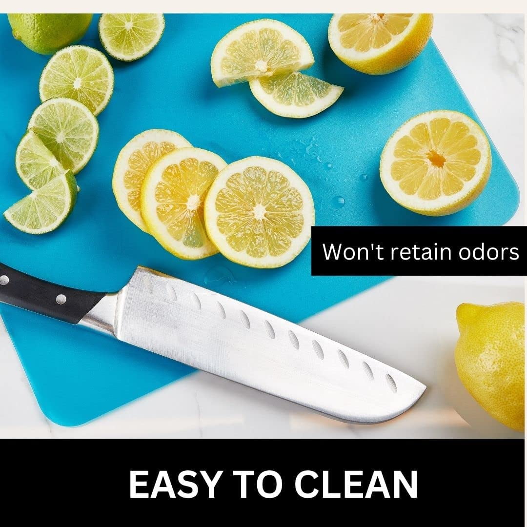 MKEUDQ-Flexible Cutting Mats Set of 3 - BPA-Free Plastic Color-Coded Kitchen Chopping Boards, 12"x15", Durable Non-Slip Mats for Meat, Veggies, Fruits