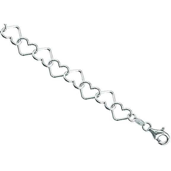 925 Sterling Silver Italian Solid Fancy Heart Chain Link Necklace 9.6mm