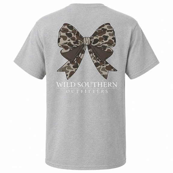 Camo Bow Graphic T-Shirt, Unisex Classic Fit Short Sleeve Tee