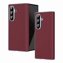 Dteck PU Leather Case for Samsung Galaxy Z Fold 7, Luxury Carbon Fiber Texture Plating Flip Cover Slim Hard Back Anti-Scratch Case, Red