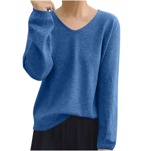 MeetoTime Womens Sweater Fall Soft Solid Color Long Sleeve Knitted Jumper Pullover Tops