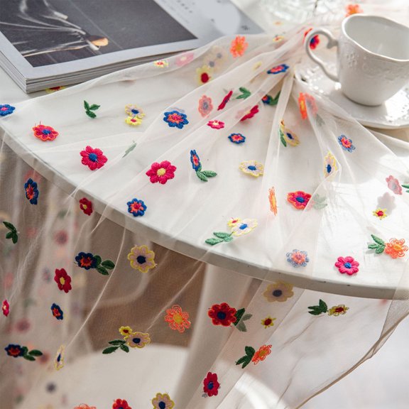Floral Embroidered Lace Tablecloth Colorful Embroidered Rectangular Tablecloth Gauzefor Wedding Banquet Holiday Long Dinner Wrinkle Decorative Fabric