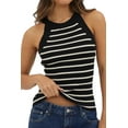 thumbnail image 1 of Halter Tank Tops for Women Summer Striped Stretchy Ribbed Knit Cami Shirts Slim Fitting, 1 of 6