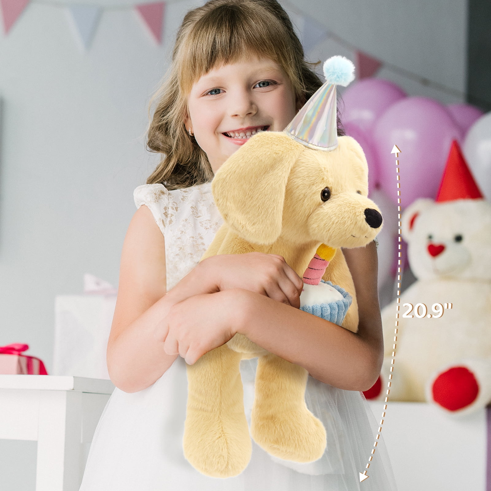 MaoGoLan 18'' Labrador Stuffed Animal Stuffed Labrador With A Birthday Cake And Glow-in-the-dark Candle Plush Toy