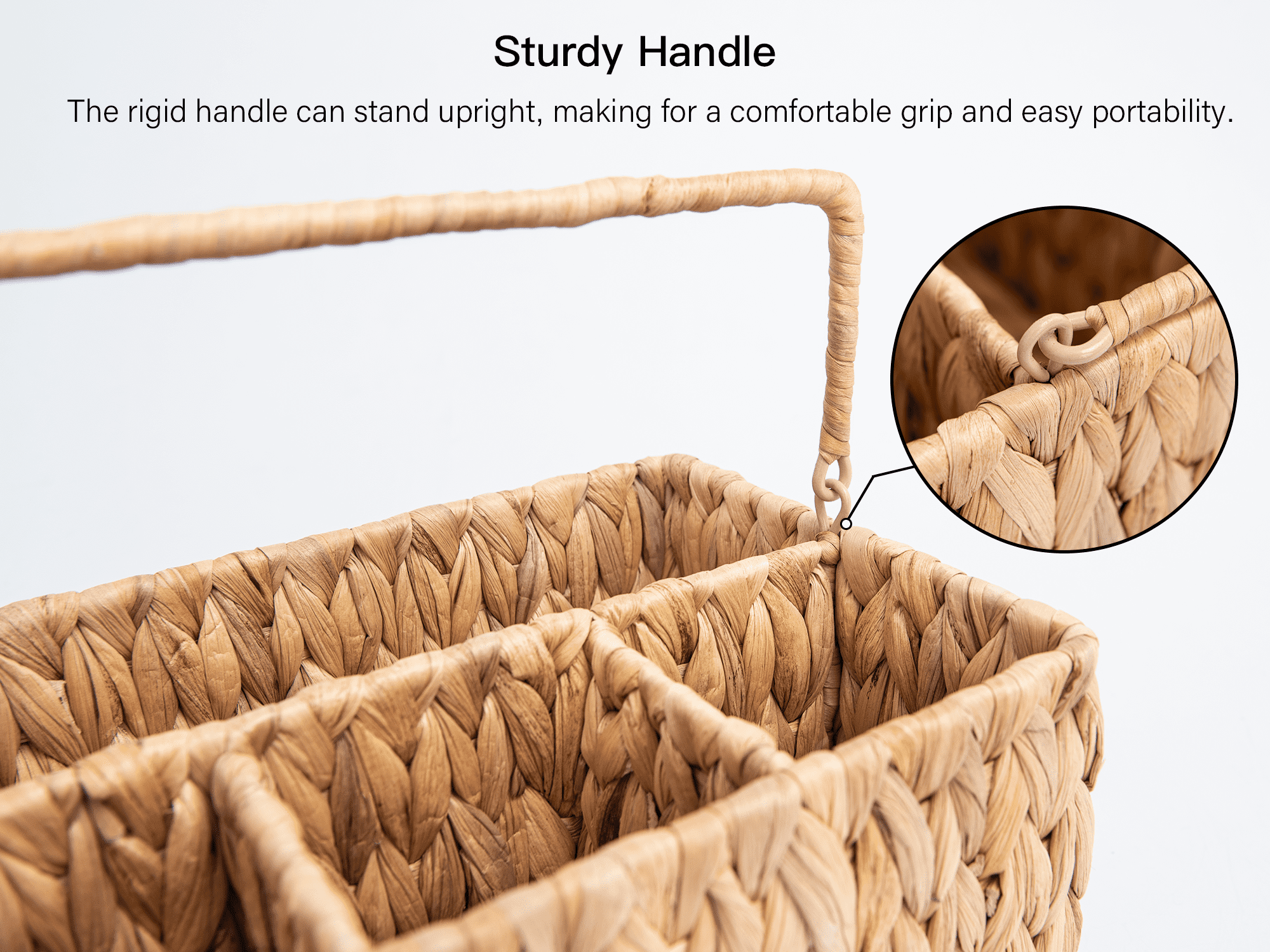 StorageWorks Hand-Woven Wicker Cutlery Holder with Handle, Flatware Basket Organizer, Water Hyacinth