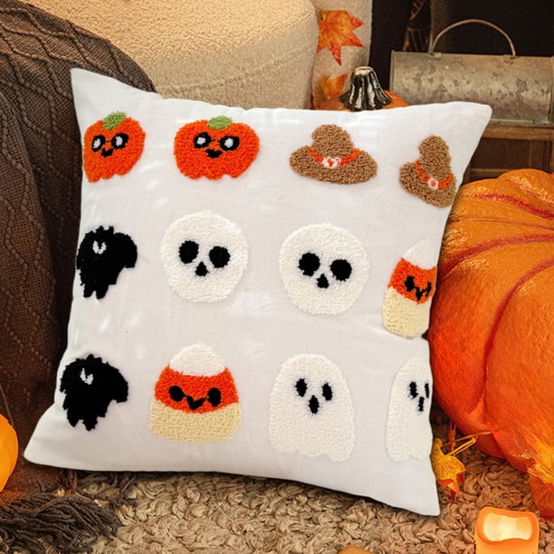 Decoraciones de Halloween, adornos de Halloween, regalos de Halloween, decoración del hogar con fantasma bordado, calabaza de Halloween, cojín de telaraña, funda de almohada de poliéster.