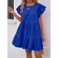 thumbnail image 6 of Royal Blue Solid Ruffle Hem Smock Dress With Flutter Sleeves For Casual Holiday Wear, 6 of 6