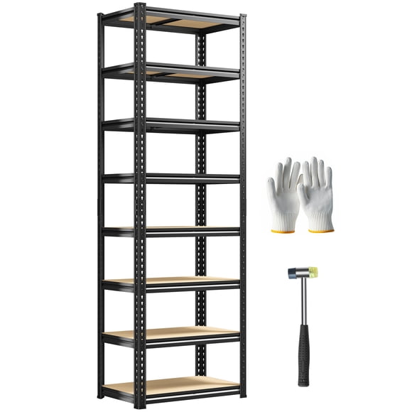 Exenoray 8-Tier Storage Shelves, 11.8" D x 21.6" W x 84" H Heavy Duty Garage Shelving Unit, 3200 lbs Capacity Metal Garage Shelf for Garage Warehouse Pantry Basement, Black