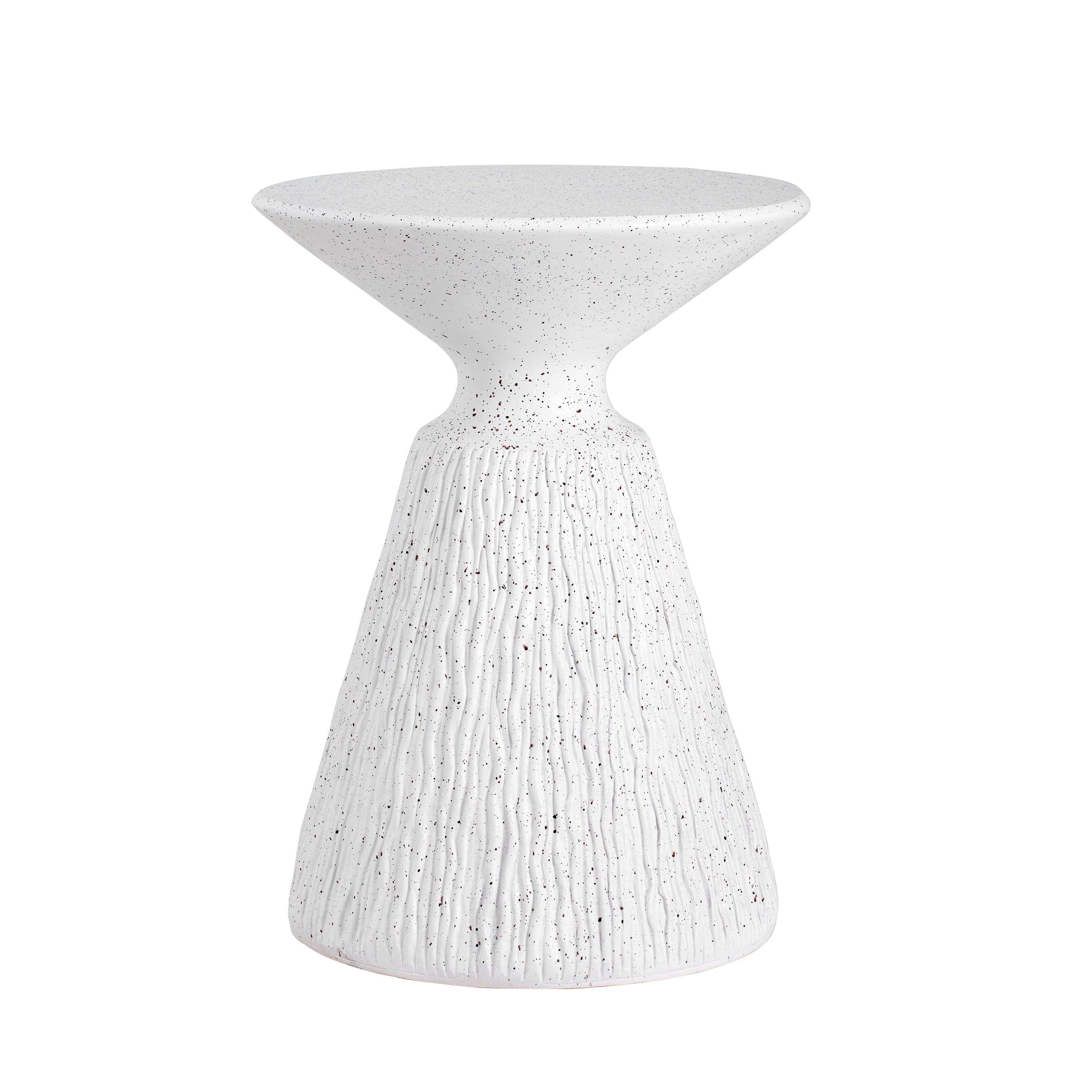 Textured Side Table, Outdoor White Marble Retro Speckled All-Weather End Table for Patio Garden, White Marble