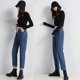 thumbnail image 4 of WILLBEST Jeans Mujer Pantalones Vaqueros Rectos de Cintura Alta para Mujer, Pantalones Vaqueros Elásticos, Pantalones Retro Cortos, Estilo Harlan Liso, Ajuste Cómodo, Diseño de Bolsillo Mediana, 4 of 7