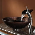 thumbnail image 5 of KRAUS Pluto Glass Vessel Sink in Brown with Waterfall Faucet in Satin Nickel, 5 of 6