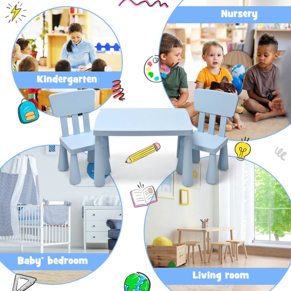Topcobe 3 Pieces Toddler Multi Activity Play Dining Study Kids Table and Chair Set, Toddler Chair and Table Set-Blue