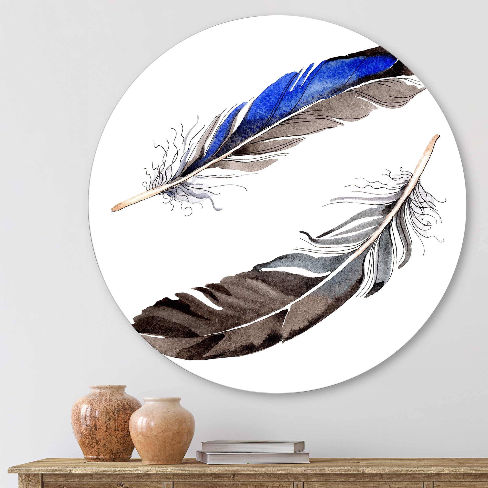 Designart 'Colourful Boho Art Feathers III' Bohemian & Eclectic Circle Metal Wall Art 11x11 - Disc of 11