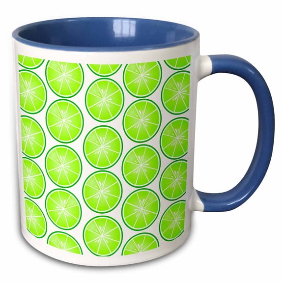 3drose, Half Green Lime Fruit Print, 11oz Two-tone Blue Mug