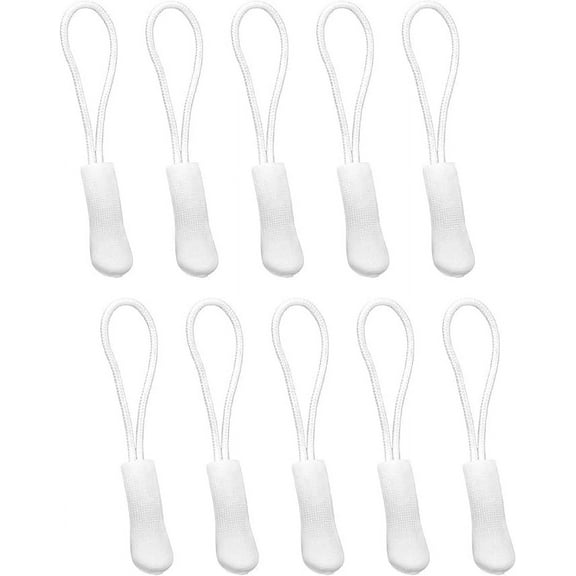 NAMZI 10Pcs Replacement Zipper Pulls White Zipper Pull Cord Extender for Backpacks, Jackets, Luggage, Purses, Handbags