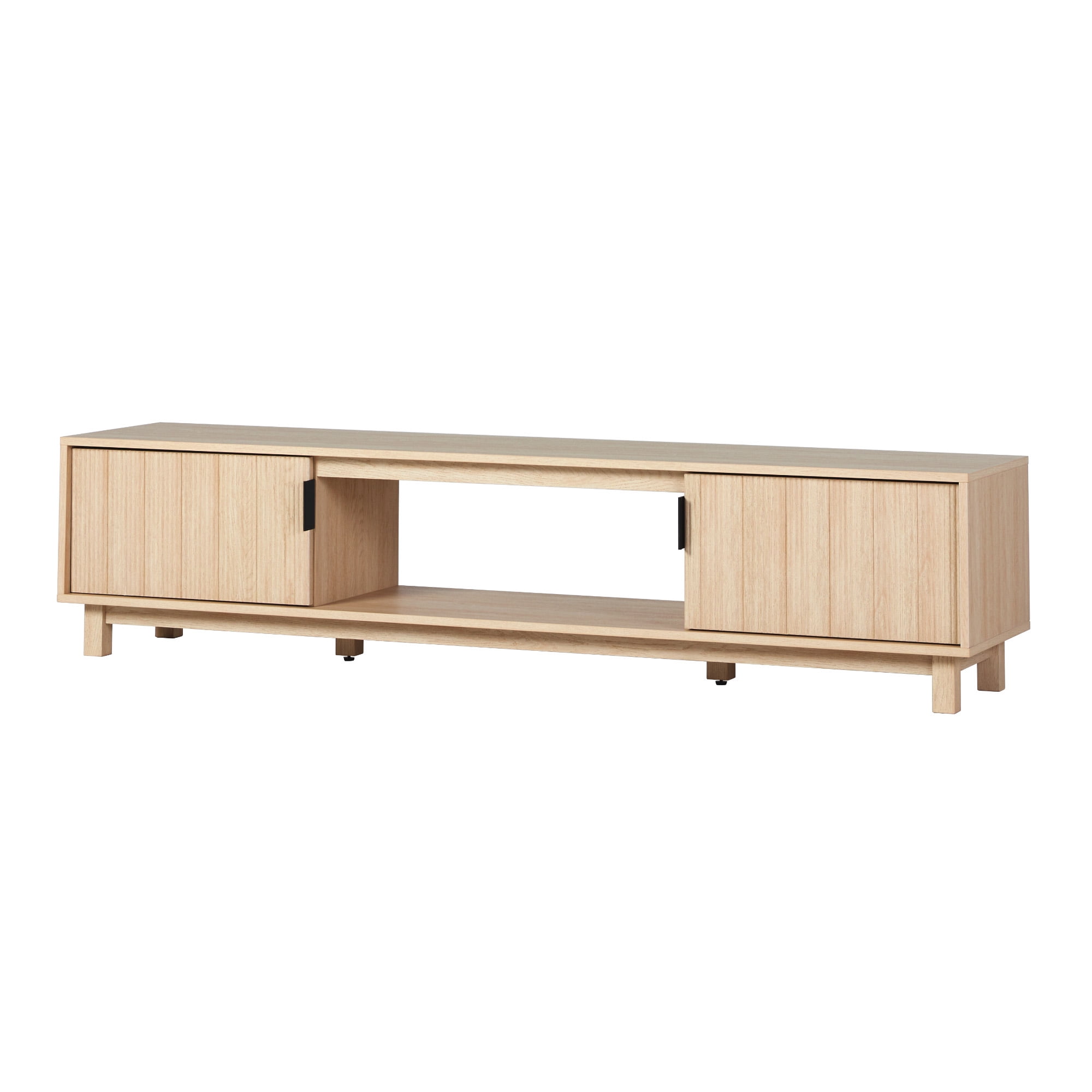 Walker Edison Mid-Century Modern Reeded 2-Door TV Stand for TVs up to 80”, Coastal Oak
