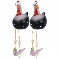ICERUN 2Pcs Garden Statues,Resin Black Chicken Sculpture Yard Decor,Playful Comic Rooster Outdoor Decorations for Yard,Style1