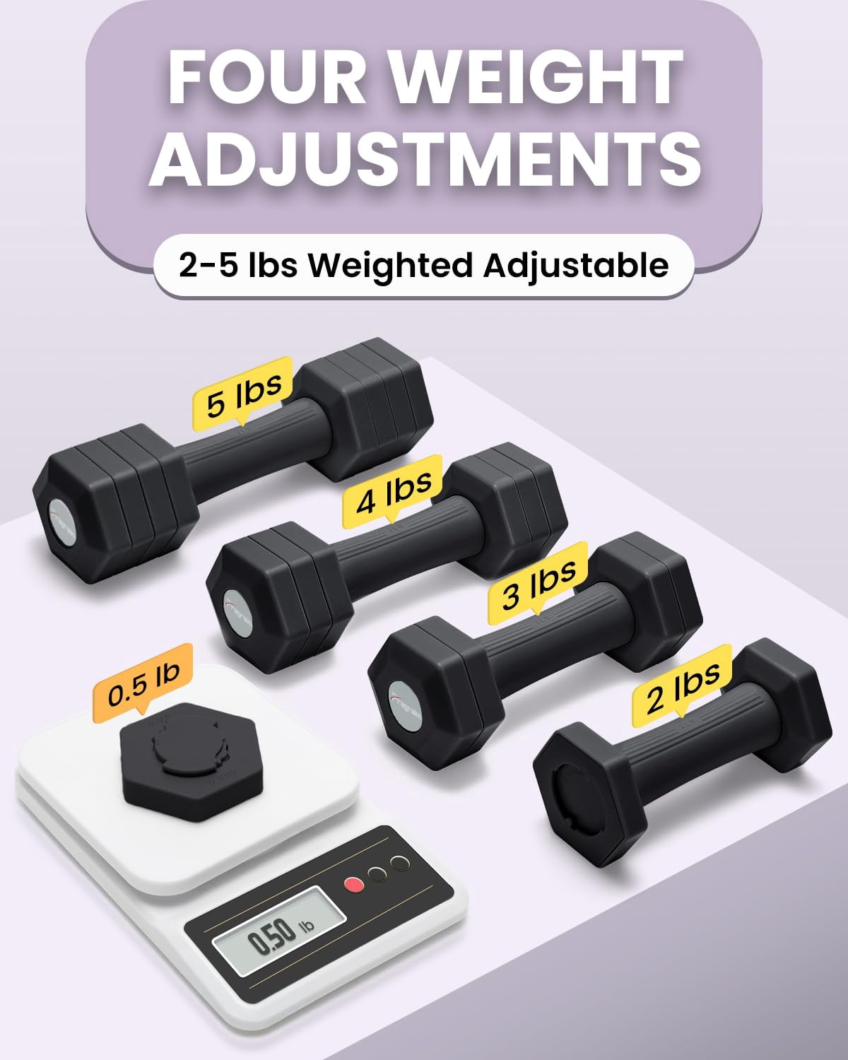 Adjustable Dumbbells Set  4 In 1 Hand Weights For Women Men 10 Lb/ 12 Lb Dumbbell Pair Each 2lbs 3lbs 4lbs 5lbs With Tpu Soft Rubber Handle Home Gym Exercise Fitness