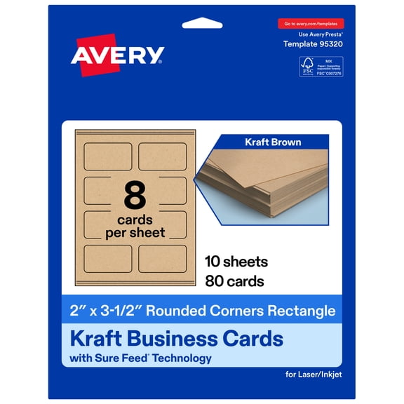 Avery 2" x 3-1/2" Rectangle Rounded Corner Cards, Kraft Brown, 80ct