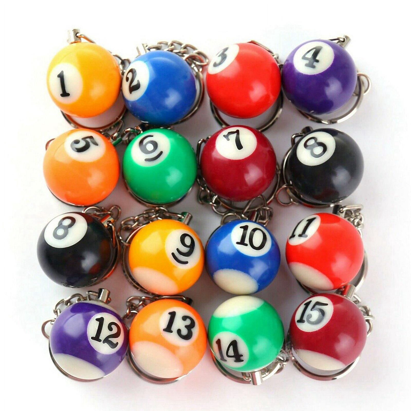 Colorful Billiard Ball Keychain Set 64 Pcs,Mini Key Chain Balls Eightball Billar Chains Accessories