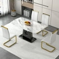 thumbnail image 4 of Juiluna 63" Glass Dining Table With MDF Legs Imitation Marble Desktop Rectangular Modern Glass Dining Table For Living Room Kitchen, 4 of 9