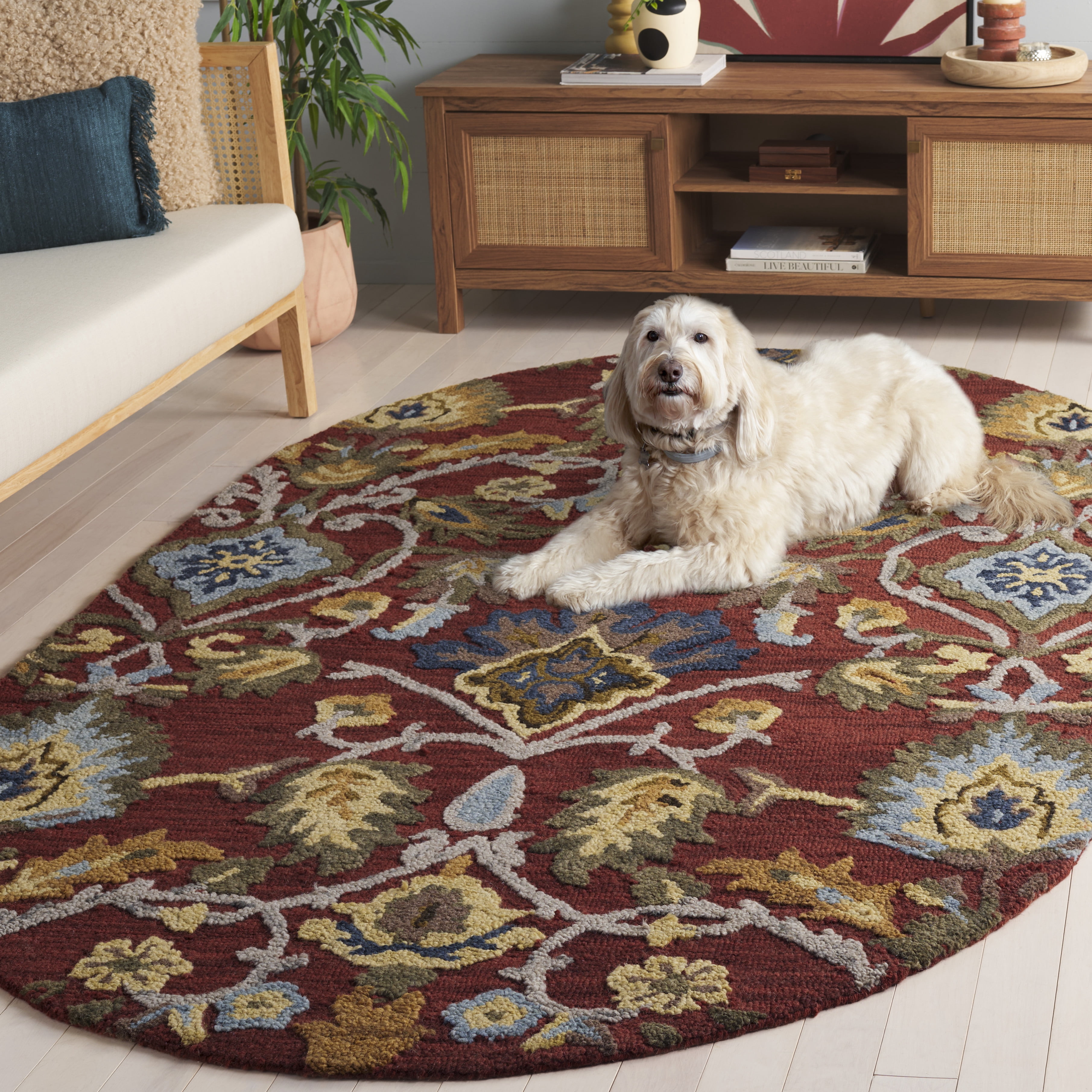 Safavieh Blossom Lennon Floral Wool Area Rug, Red/Multi, 8' x 10' Oval