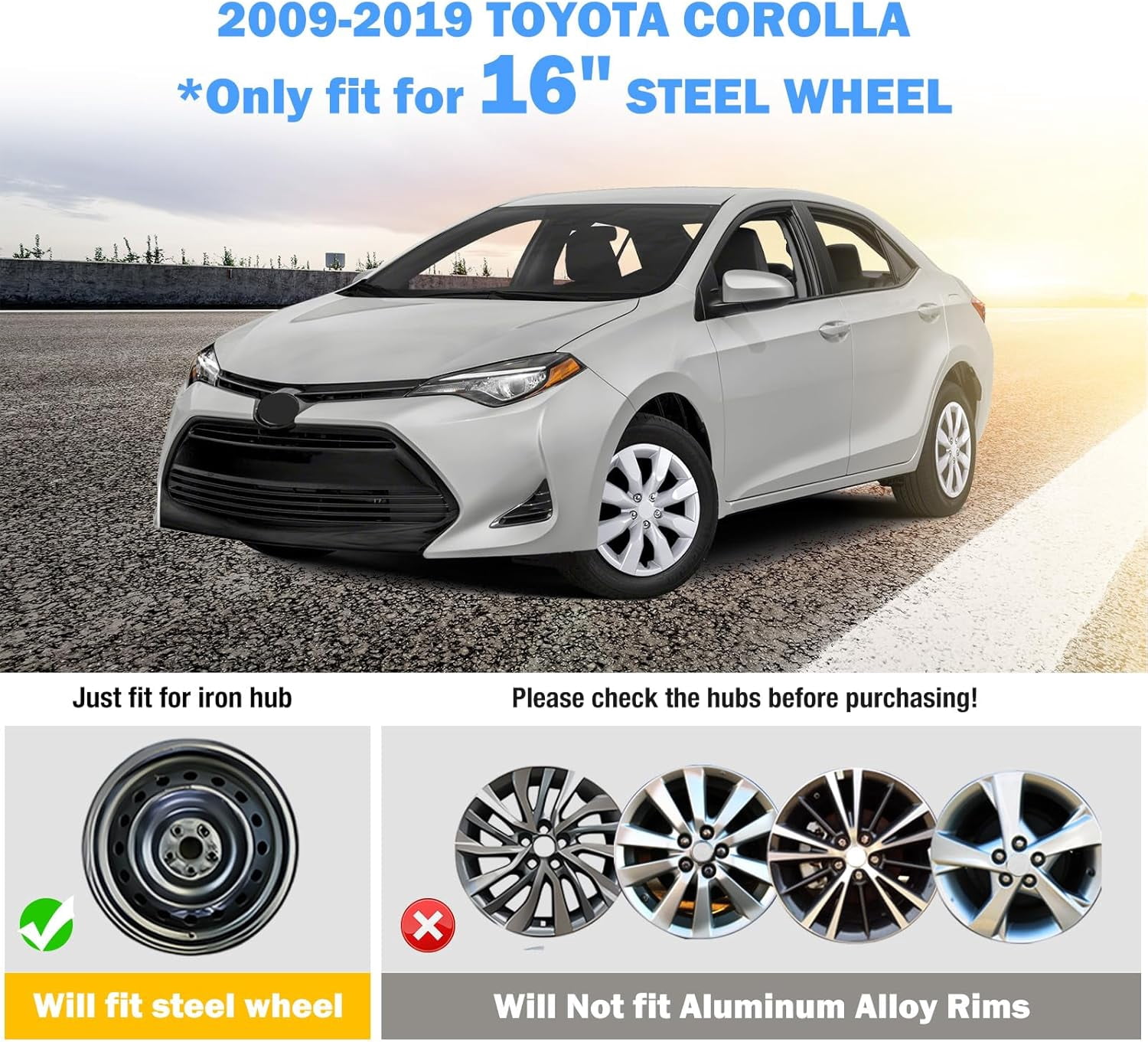 (Set of 4)16 inch Hubcaps Fit for Toyota Corolla 2014 2015 2016,Wheel Rims Cover for 2009-2019 Toyota Corolla,Snap on Installation(Lacquer)