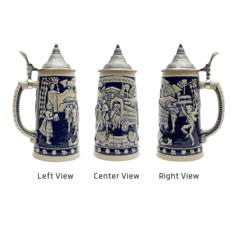 E.H.G. Munich Beer Wagon Stoneware Beer Stein | 0.5 Liter, Hand Painted, Ceramic With Metal Lid, Oktoberfest Gift