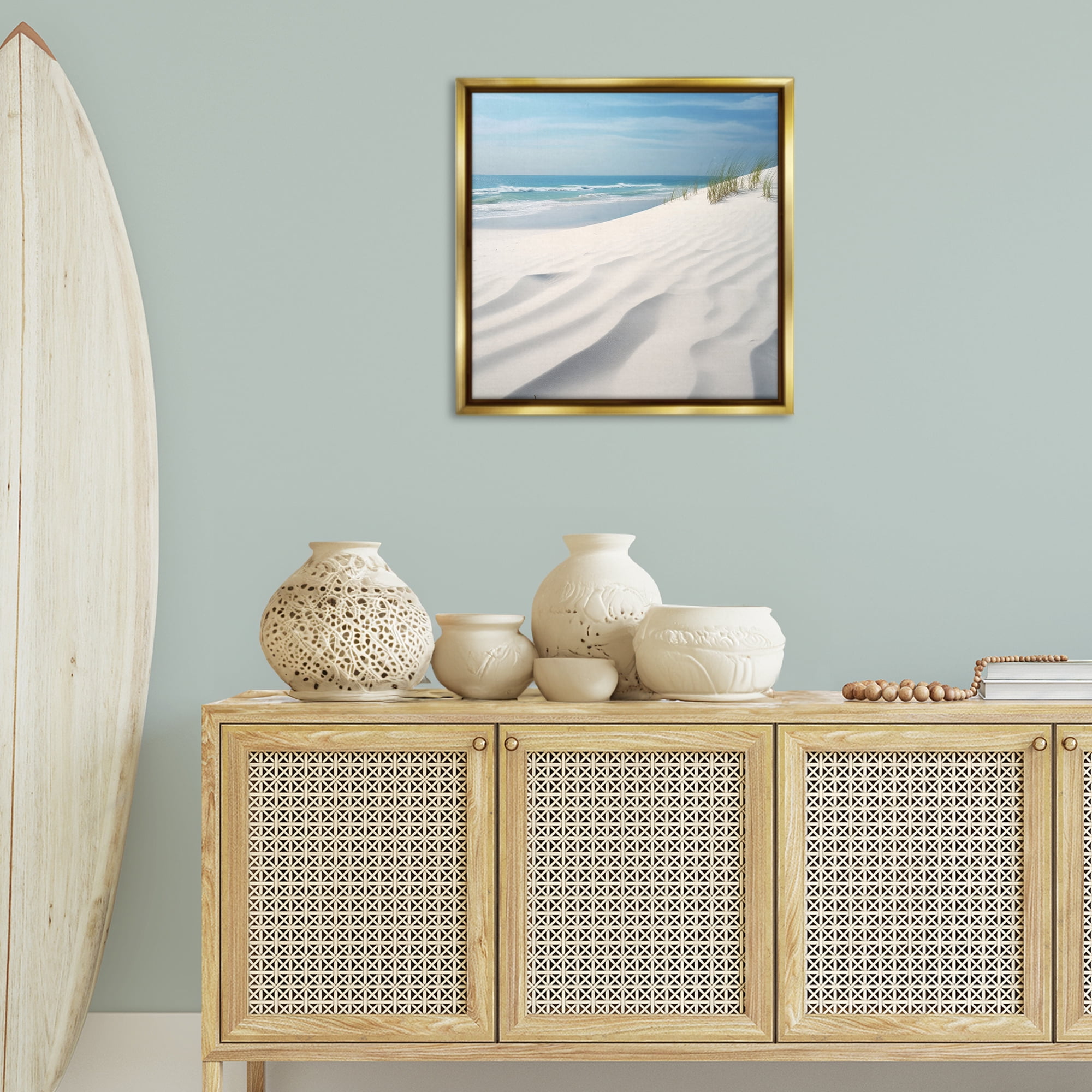 Stupell Industries Seabreeze Windy Dunes Landscape Photography Gold Floater Framed Canvas Art Print Wall Art, 25 x 25
