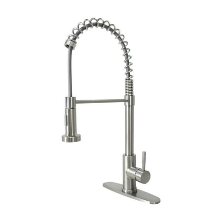 Better Homes & Gardens Elmont Single-Handle Spring Neck Pull Down Sprayer Kitchen Faucet, Satin Nickel