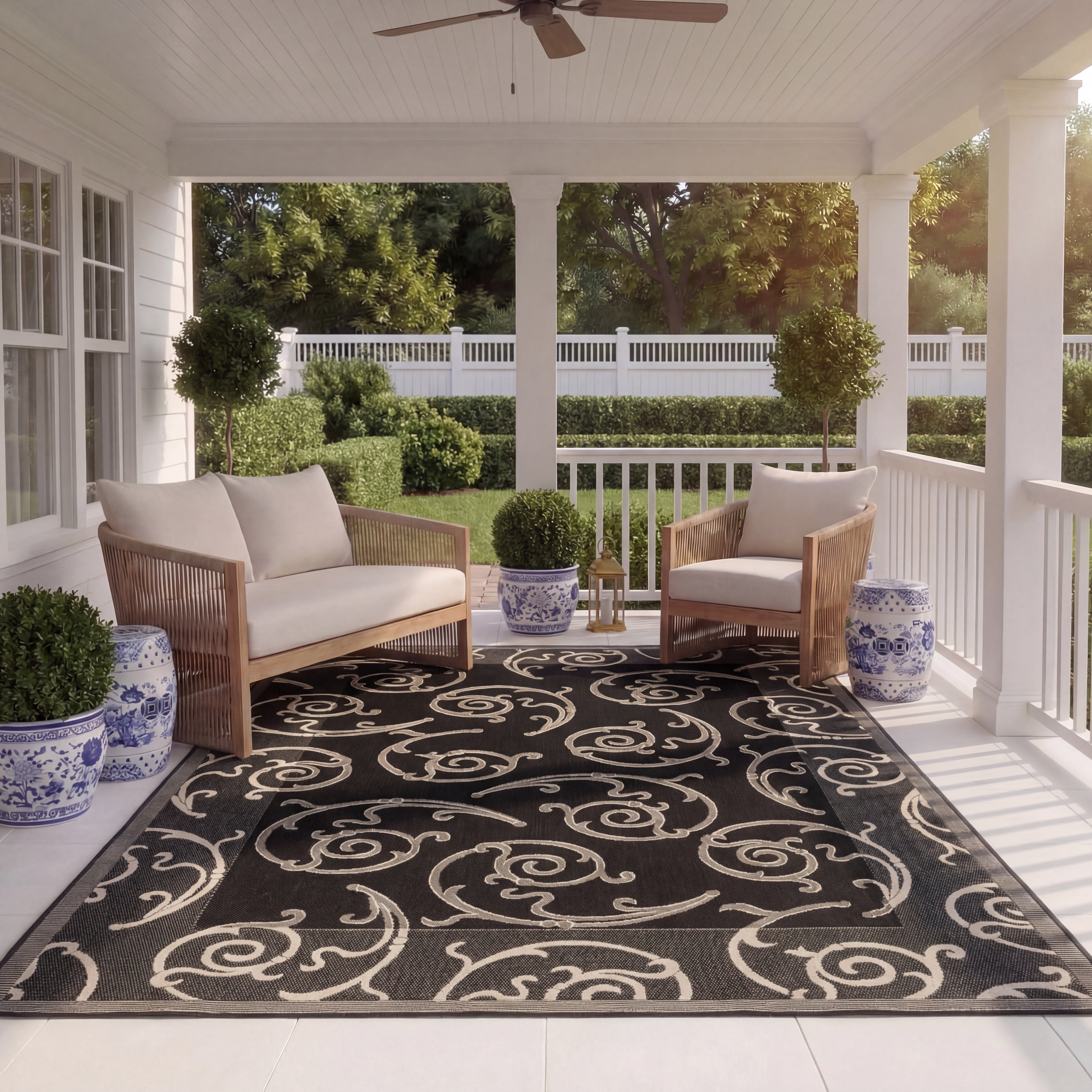 Safavieh Courtyard Daniel Oriental Indoor/Outdoor Area Rug, Black/Sand, 5'3" x 7'7"