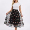 thumbnail image 2 of Arlun Womens Floral Midi Skirts High Waisted A Line Cute Layered Mesh Pleated Skirt Lightweight Swing Flowy Knee Length Casual Skirts Black One Size, 2 of 4